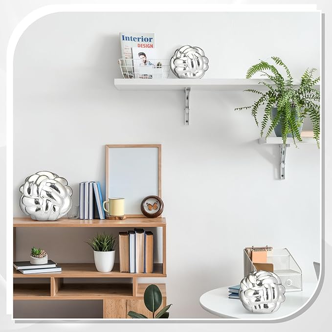 Wenqik Silver 3 Pcs Knot Decor, Chain Link Coffee Table Bookshelf Decor Accents, Entry Table Ceramic Aesthetic Minimalist Decorative Objects for Modern Home Living Room Decoration 3 Sizes