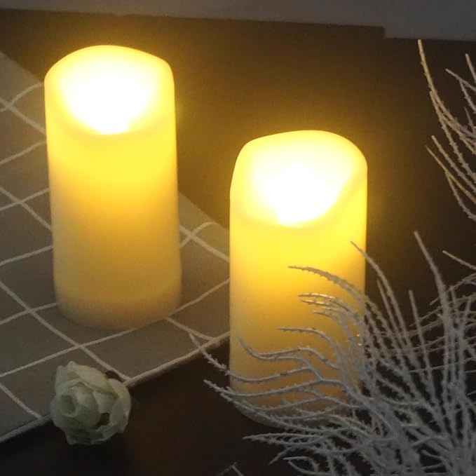 2 Pack LED Flameless Candles Battery Operated Outdoor LED LightFake Flickering Waterproof Candles for Home Decorations Garden Decor Wedding Party Christmas Party