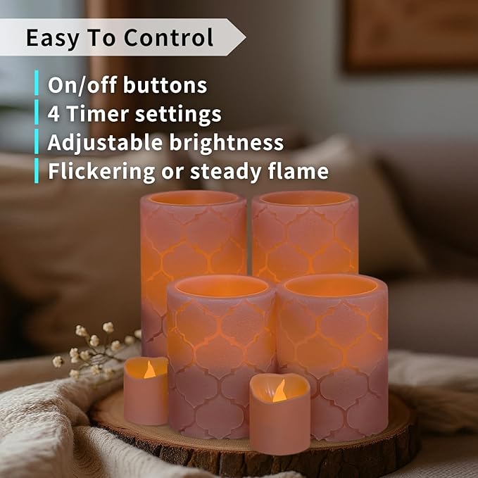 FURORA LIGHTING Dusty Rose Nordic Real Wax Flameless LED Candles with Remote & Timer (2/4/6/8H), Elegant and Romantic Glow, Pack of 8, Batteries Included