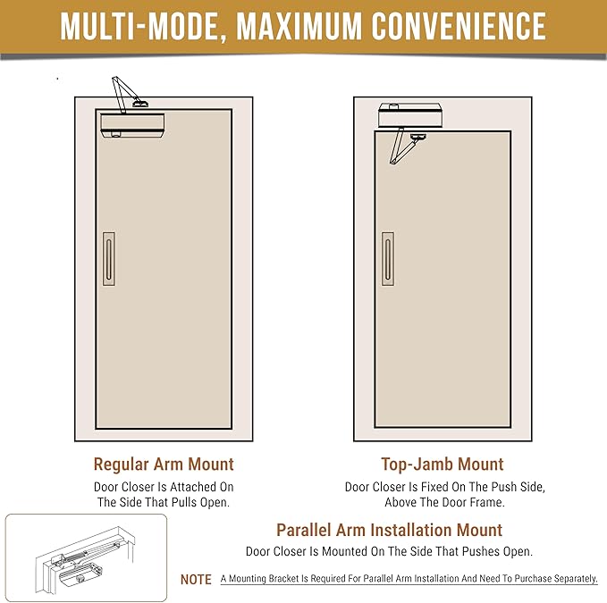 Commercial Door Closer Heavy Duty - Door Automatic Closer Adjustable Spring Size 2-4 - Automatic Door Closers for Home and Commercial Entrances - Non Handed - Fit Doors up to 220 LBS, Aluminum, Silver
