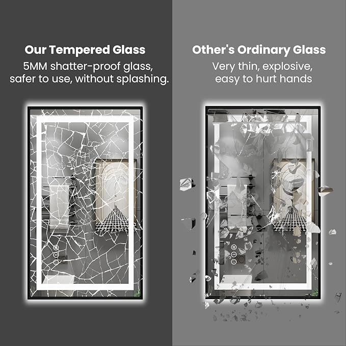Amorho LED Bathroom Mirror, 72" X40" Front Light and Backlit, Black Framed, Stepless Dimmable, Anti-Fog, Shatter-Proof, Memory, 3 Colors, Double LED Vanity Mirror
