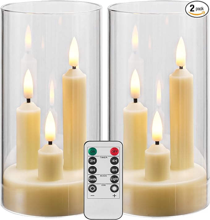 Da by Flameless Candle, Battery-Powered Candle with Remote Control and Timer, LED Three-Wick Pillar Candle, Romantic Wedding, Perfect Home Décor, 2 Pack (Ivory)