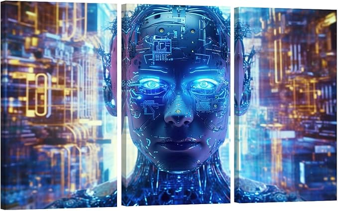 3 Panels Framed Wall Art Cloud Networking, Crypto, AI, Firewall Network Security Picture Prints on Canvas Artwork for Office Decor Ready to Hang, 20x40inchx3