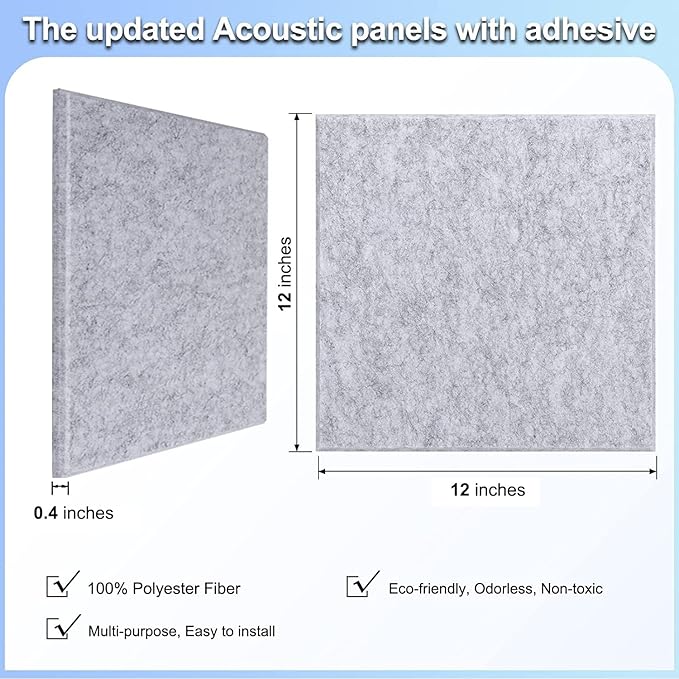 18 Pack Gray Acoustic Panels 12"X12"X 0.4" Soundproof Wall Panels Wall Decoration Sound Absorbing Panel High-Density Sound Deadening Panels Acoustic Treatment Panel for Home Studio