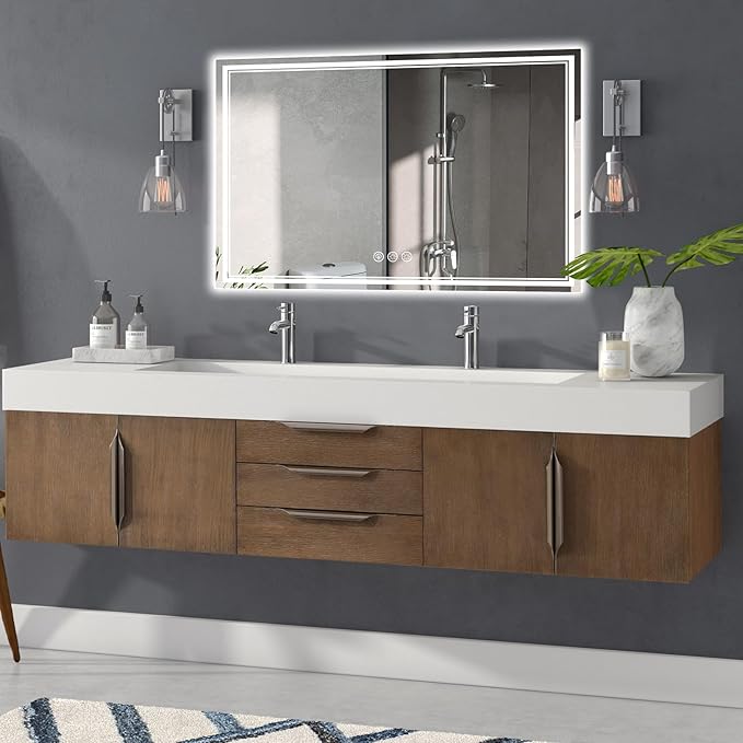 55x36 Inch Led Mirror for Bathroom with Front Light and Backlit, Bathroom Mirror with Led Lights, Vanity Mirror with Lights for Wall, Anti-Fog, Dimmable, Memory Function, Tempered Glass