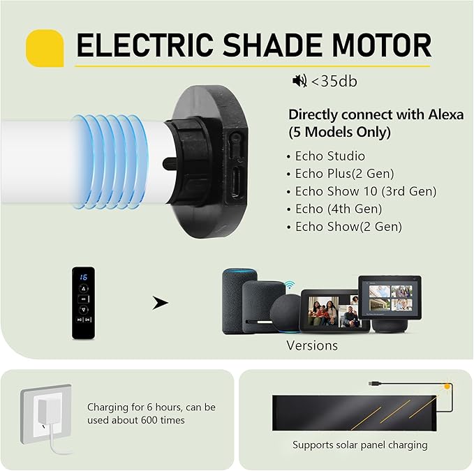 Smart Blinds Tubular Motor for Electric Roller Shades Window Blinds Built-in Zigbee Motor Directly Connected to Alexa Suitable for 1.5" (38mm) Tube