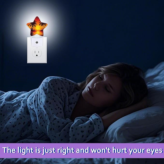 Energy Efficient Nightlights Plug In Wall, Tropical Palm Tree Night Light for Kids Bedroom Decorative, Vintage Beach Sunset Dusk-To-Dawn Sensor Sleep Friendly Lamp for Nursery Bathroom Basement