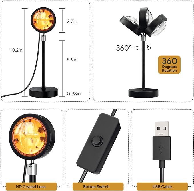 Sunset Lamp Projection Led Lights with Remote, Multicolor Night Light 360° Rotation Rainbow Lights 4 Modes Setting for Photography/Selfie/Party/Home/Living Room/Bedroom Decor, Gifts for Women