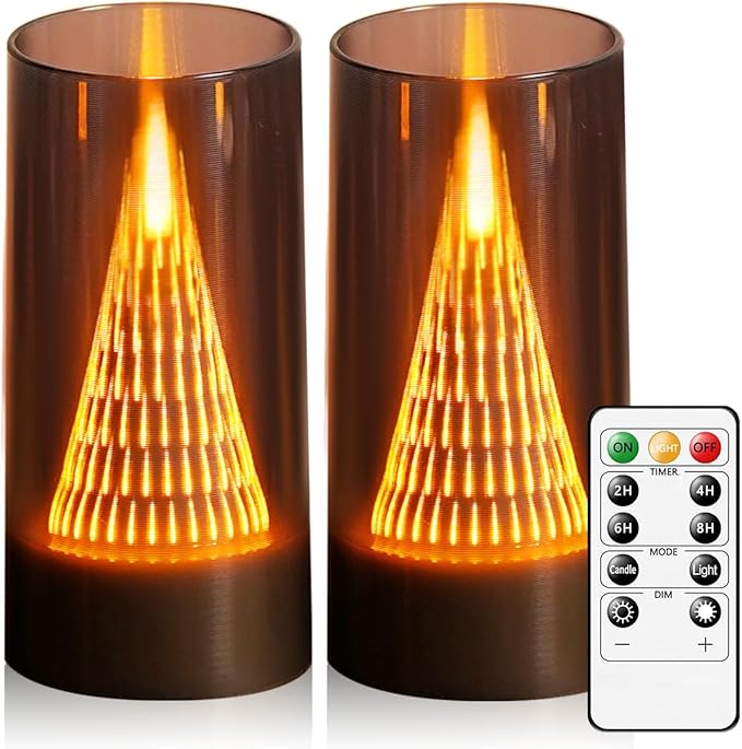Eebus LED Flameless Candles with Remote - Battery Operated,Fake Candles for Home Décor Tapered Glowing Pillar Candle Lights Add a Warm and Romantic Atmosphere Set of 2 (D 3"×H 6" 6") (Grey)