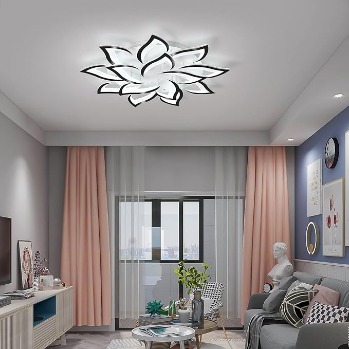 Garwarm Modern Ceiling Lights,Dimmable LED Flush Mount Ceiling Lamp with Remote Control,Black Acrylic Leaf Ceiling Light Fixture for Living Room Dining Room Bedroom 98W