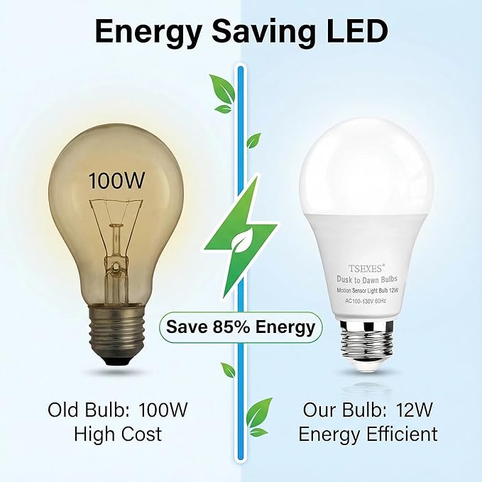 12W Motion Sensor Light Bulbs (100W Equivalent), 5000K Daylight, Motion Activated Light Bulb with Dusk to Dawn Sensor for Outdoor & Indoor,Porch, Stairs, Hallway, 4-Pack