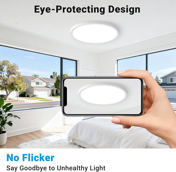 2 Pack LED Flush Mount Ceiling Light,12Inch 24W,3000K/3500K/4000K/5000K/6500K 5 Color Temperatures Ceiling Light Fixture for Kitchen Porch Hallway Bedroom Bathroom and Closet,White