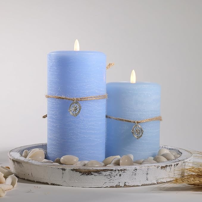 LumiPur Signature Coastal Collection Natural Glow Flickering Flameless LED Wax Pillar Candle (3.5" x 5", Powder Blue)