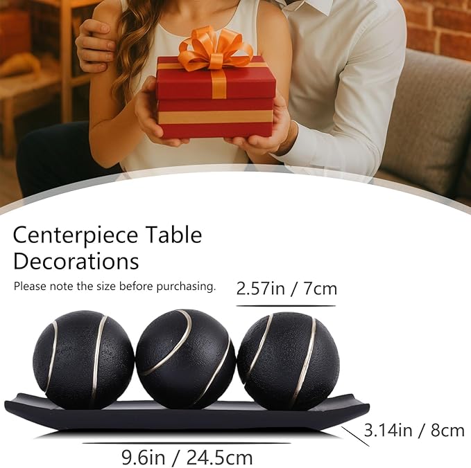 XMGZQ Small Decorative Tray and Orbs Balls Set,Gold Decorative Balls with Centerpiece Bowls for CoffeeTable,Living Room,TV Stand,Center Pieces Decoration for Table,Centro de Mesa de Comedor (Black)
