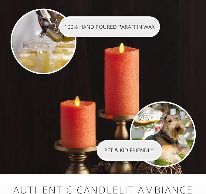 Luminara - Flameless LED Battery Operated Flickering Pillar Candles - Burnt Orange - Pack of 1-3x4.5 - Realistic Moving Flame Real Wax Indoor/Outdoor Decor