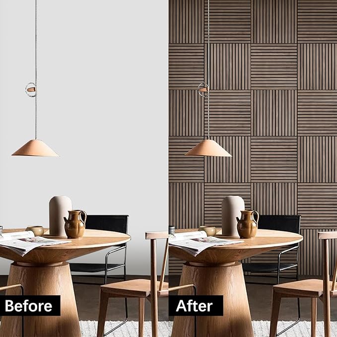 Wood Slat Wall Panel - 4 PCS Walnut Wood Panels for Wall, Natural Wood Veneer Acoustic Slat Wood Wall Panels - Wood Slats for Wall Soundproof Wood Panels 23.6" W x 23.6" L