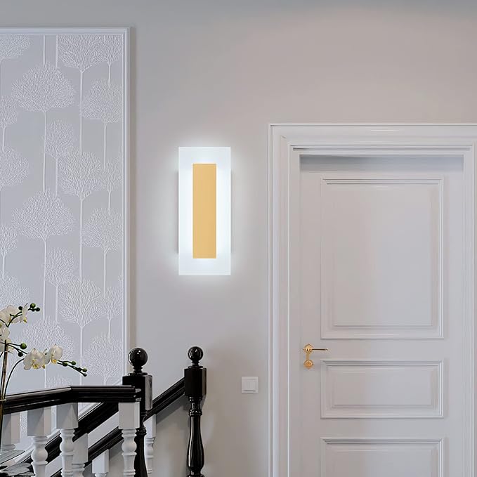 LMQNINE Modern LED Acrylic Gold Wall Sconce White Light 6000K for Bedroom Corridor Stairs Bathroom Indoor Lighting Fixture Lamps Home Room Decor (2- Pack)…