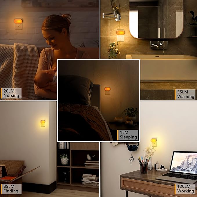 Lyridz 120LM Ultra Bright Plug-in Motion Sensor Night Light, Stepless Dimmable LED Nightlight, Always-On and Auto-Off, for Hallway, Stairs, Bathroom, Bedroom, Garage, Amber (2-Pack)