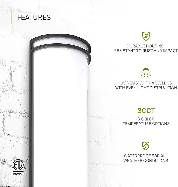 ASD 18 Inch LED Outdoor Sconce Lights - 20W 120-277V 3000K 4000K 5000K Black Exterior Lighting Fixtures, Dimmable Exterior Lights for House, Modern Patio Wall Light Fixture ETL, 2 Pack