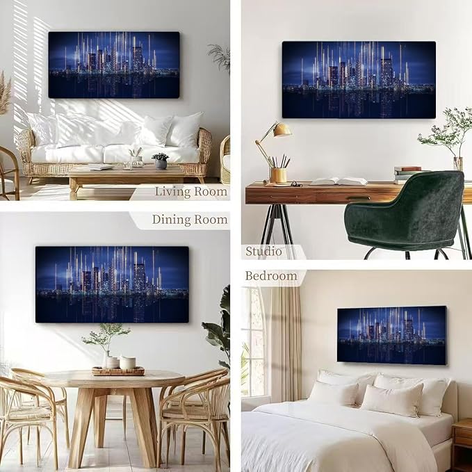 Wibinuki Wall Art Wall Decor Wall Paintings Modern City Controlled Smart Artificial Intelligence. Glowing for Living Room Bedroom Bathroom Home Decor Can Be Hung Directly 20"x 40"