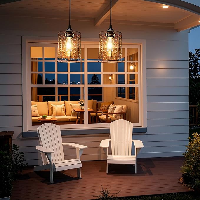 Battery Operated Hanging Outdoor Chandelier, Battery Power 5′′×6′′ Pendant Light, Gazebo Lights Outdoor, 4 AA Batteries, for Gazebo, Pergola, Porch, Patio, Indoor Outdoor Decor Lighting (2)