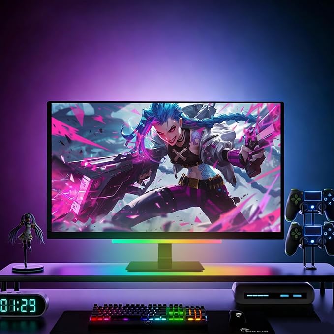 12" Under Monitor RGB Light Bar,16 Million Hues,USB-Powered, 3-Control (Button/Remote/App),LED Ambient Light for Gaming Room, Display Case & Desk Aesthetic Lighting（Red）