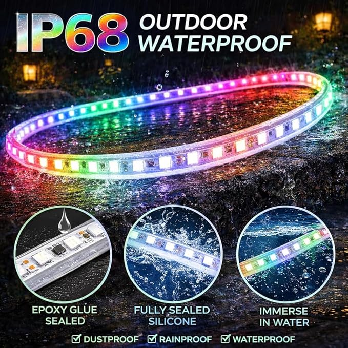 12V RGB+IC Dream Color Chasing Aquarium LED Strip Lights, 16.4FT APP & Remote Control IP68 Fully Waterproof Fish Tank Led Strip Light for RV, Marine, Deck Patio, Pool, Pond, Balcony