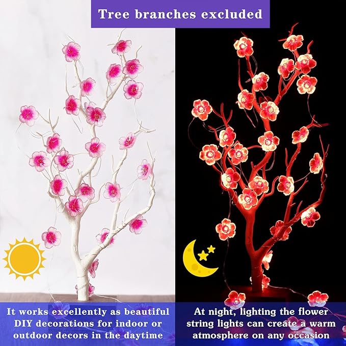 Mudder 16 Colors Cherry Blossom Decor Flower String Lights, Fairy Pink Light String with Timer 13 ft 40 LEDs USB Battery Operated Fairy Lights for Bedroom Indoor Outdoor Wedding Valentines Day(1 Pcs)