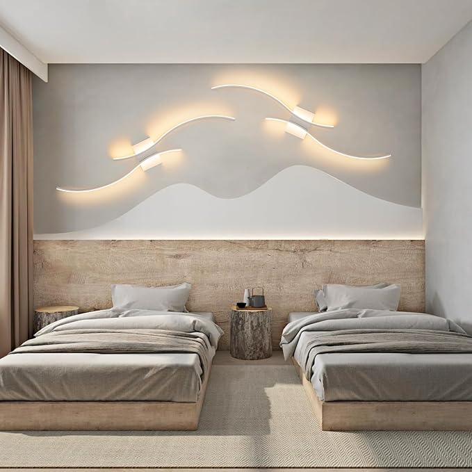 CANEOE Modern Wall Sconce, White Long Strip Led Wall Light Fixtures, 39inch Wave Design Indoor Wall Lamp for Living Room Bedroom Porch Hallway Bathroom Vanity Light (Warm White, 3000K)