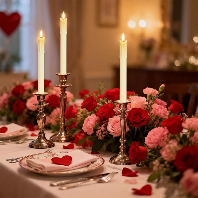 Rechargeable Flameless Taper Candles with Charging Station & Remote Timer, 6 Pcs Real Wax LED Taper Candles, Battery Operated Candlesticks for Home Wedding Christmas Decorations (Ivory)