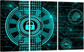 Cloud Services Painting for Living Room Decoration, 3 Panels Secure Technology Concept Padlock Binary Code Hud Poster Prints on Canvas Wall Art for Living Room Bedroom Decoration,20x40inchx3