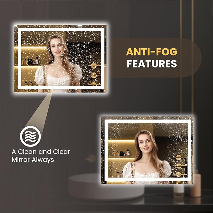 LOAAO 44"x60" LED Bathroom Mirror with Lights, Anti-Fog, Dimmable, Backlit + Front Lit, Lighted Bathroom Vanity Mirror for Wall, Memory Function
