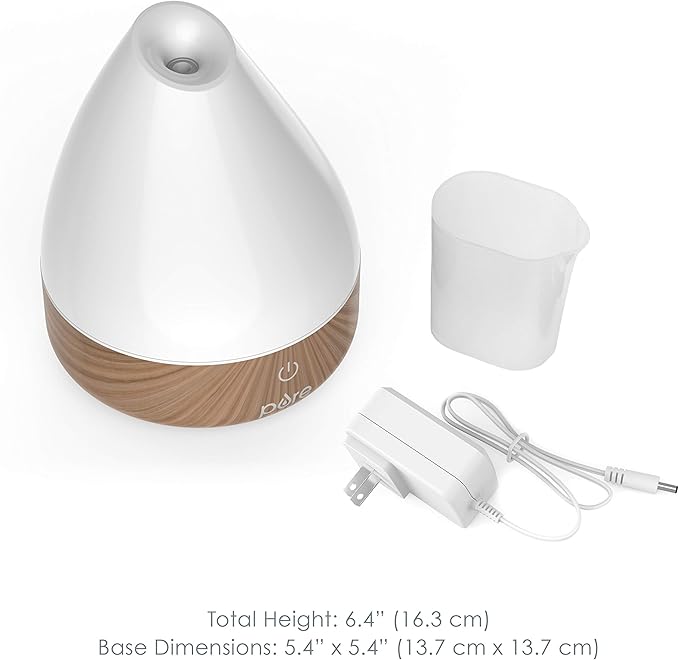 Pure Enrichment PureSpa Natural Aromatherapy Oil Diffuser (White) - Ultrasonic Air Deodorizer with 200ml Water Tank, Wood-Grain Accents, Soft Color-Changing Lights, and Auto Safety Shut-Off
