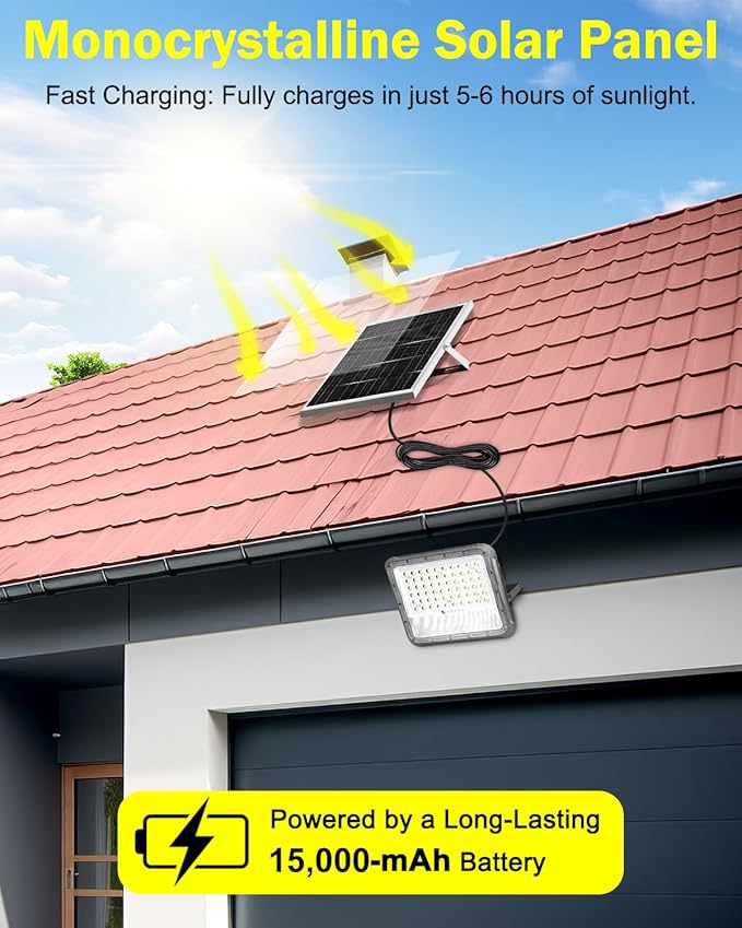 Solar Lights Outdoor Waterproof - Security Lights for Outside with Remote Control,Ultra Bright High Lumens, Aluminum Solar Powered Flood Lights Dusk to Dawn for Patio, Yard (15000MAH)