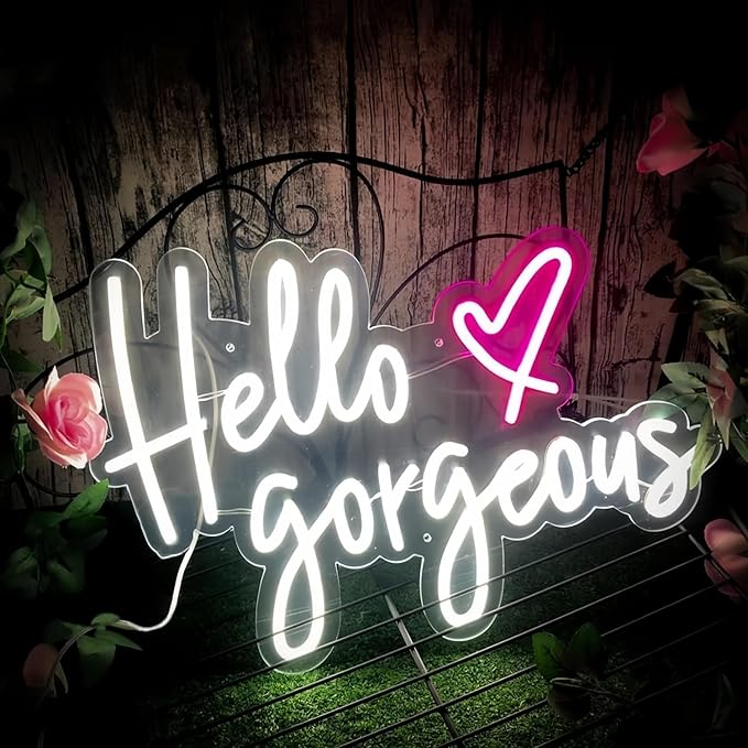 Hello Gorgeous LED Neon Signs for Wall Decor Neon Wall Art Acrylic LED Lights with Hanging Chain Light Up for Bedroom Decor Graduation Bar Pub Wedding Party 5V USB Powered Dimmable
