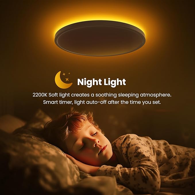 12in Flush Mount Ceiling Light with Remote Control,3CCT 3000-6500K Dimmable,Round Ultra-Thin Plafonnier with Smart App Control,24W 2400LM Ceiling Light for Bedroom/Living Room/Bathroom