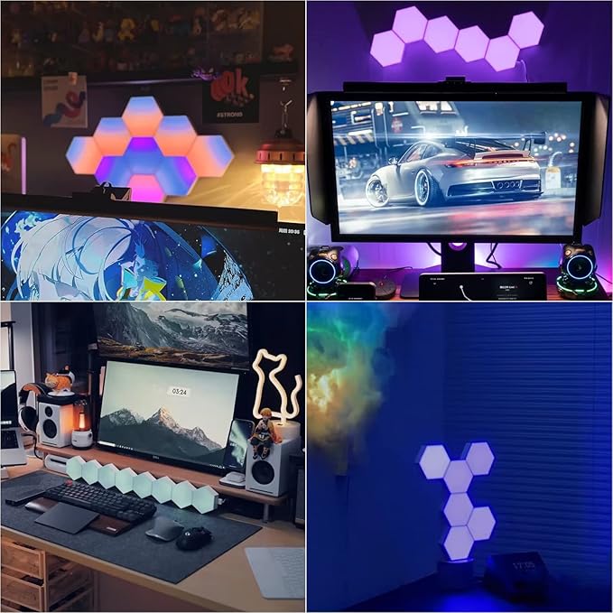 Hexagon Lights, Smart LED Wall Lights with Remote, 13 Colors Touch-Sensitive DIY Modular Assembled RGB Wall Panels, Hex Light with USB-Power for Autism, Game Room Decor, Party (12 Pack)