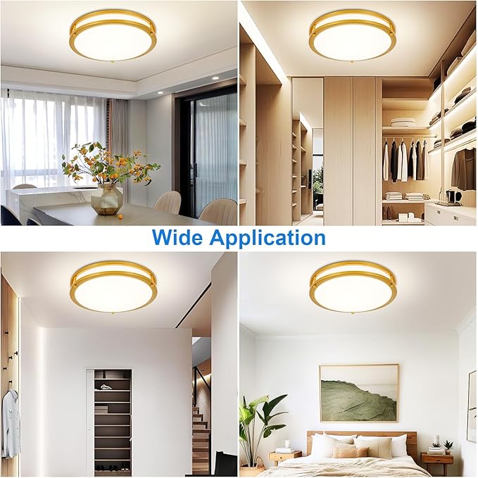 DLLT Flush Mount LED Ceiling Light: 13 Inch 2Pack 5CCT (3000K-6000K) & Dimmable Ceiling Light Fixtures for Bedroom Hallway - 24W Modern Gold Super Bright Kitchen Lighting Fixtures Ceiling