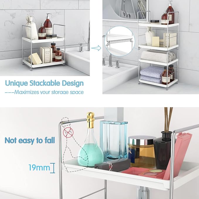 2-Tier Kitchen Spice Rack Standing Shelf-Bathroom Countertop Organizer-Vanity Tray Cosmetic & Makeup Storage,Perfect Storage Shelf for Bathroom,Bedroom,Kitchen,Vanity,Silver