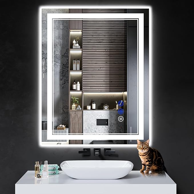 40"x30" LED Bathroom Mirror with Anti-Fog, Stepless Dimmable Lights, 3 Color Modes, Shatter-Proof Tempered Glass,Waterproof Design