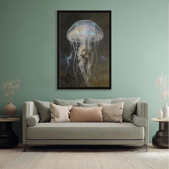 Framed Fantasy Wall Art for Living Room TV Wall Futuristic Tech Inspired Home Decor 16x24in