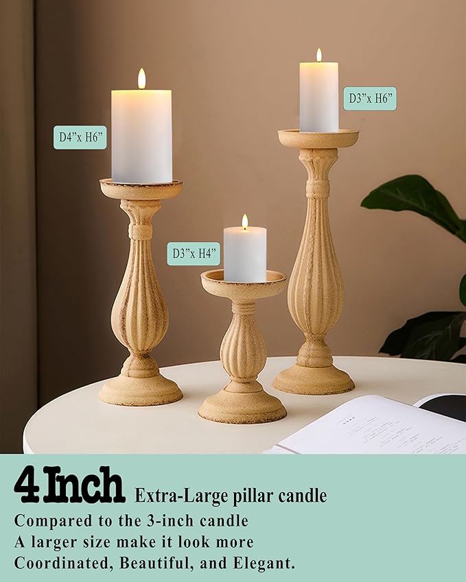 4"x6" Flickering Flameless Candles with Remote Timer, 4" Diameter Extra-Large White Pillar, Wax, 2 Pack Tall Battery Operated LED Candles for Table and Fireplace Decor (H 6")