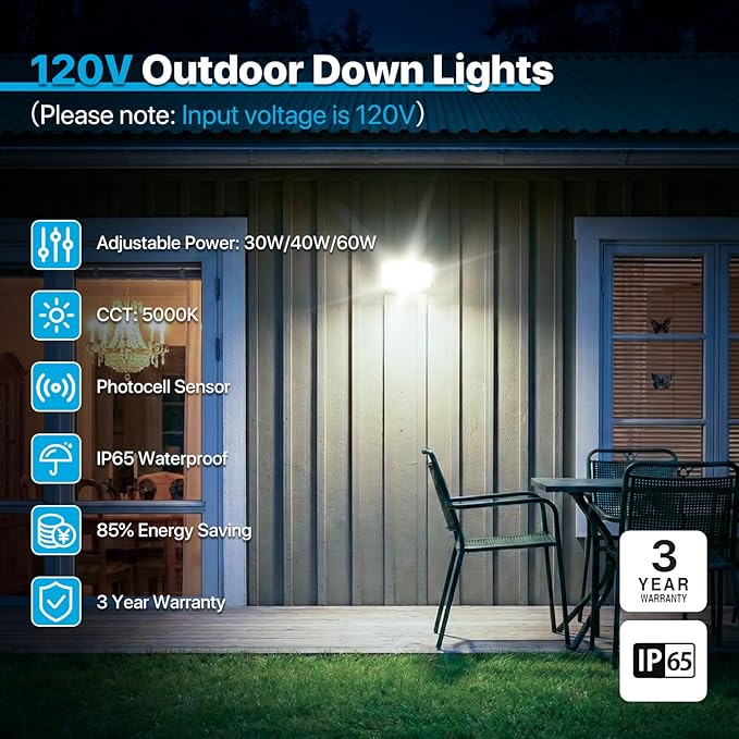 LED Wall Pack Light - 30W/40W/60W Dusk to Dawn Outdoor Lights Not Disturbing Neighbors - 𝟏𝟐𝟎𝐕 5000K IP65 Full Cut Off Down Lights with Photocell for House Yard Barn Garage Porch Warehouse - 2Pack