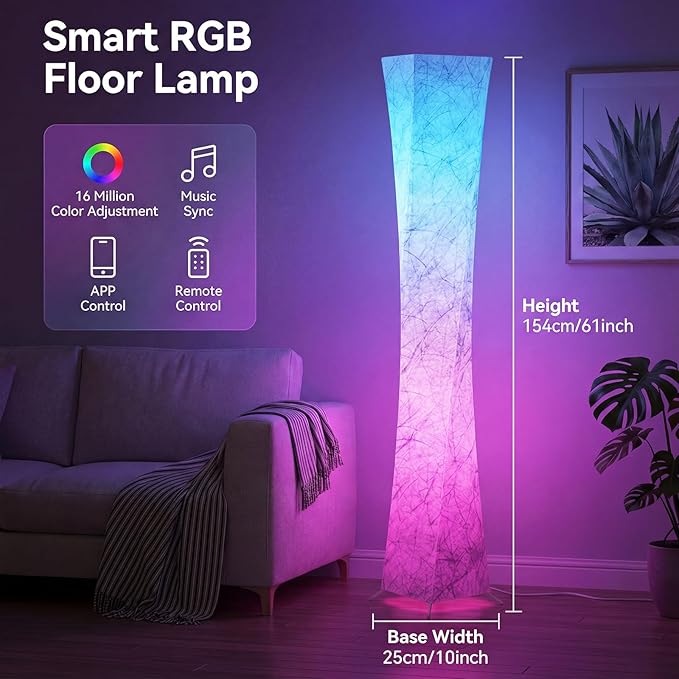Floor Lamp, RGB Color Changing Led Smart Lamp, Music Sync, APP Remote Control, 62'' Standing Lamp for Living Room Bedroom Game Room