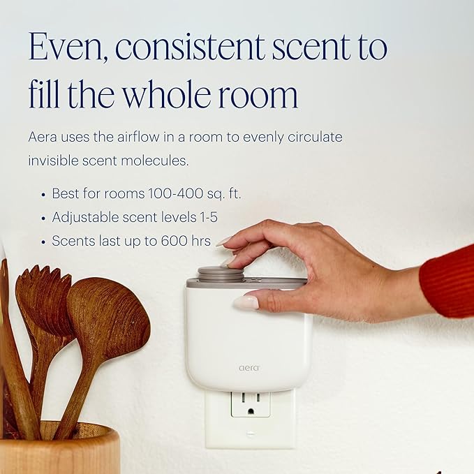 AERA Mini Waterless Plug-in Essential Oil Diffuser for Rooms 100–400 Sq Ft + White Tea Scent – Smart Scent Machine with App & Alexa Control, Luxury Home Fragrance Starter Kit (Includes 1 Capsule)