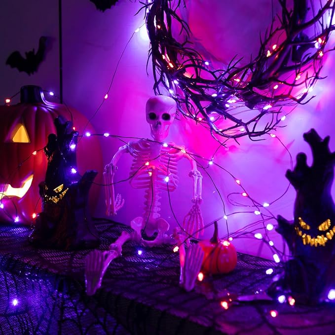 Halloween Fairy Lights 66FT 200 LED Waterproof Plug in Purple and Orange LED String Lights with Remote 8 Modes for Indoor or Outdoor, Patio, Backyard,Garden