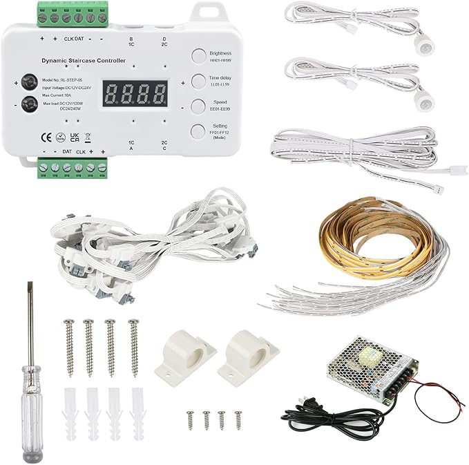 Indoor Stair Light Motion Sensor Wired Stairway Lighting with COB LED Stair Strip Lighting for Each Step Light up One at a time Under Step Cascading Staircase Running Light for New Construction