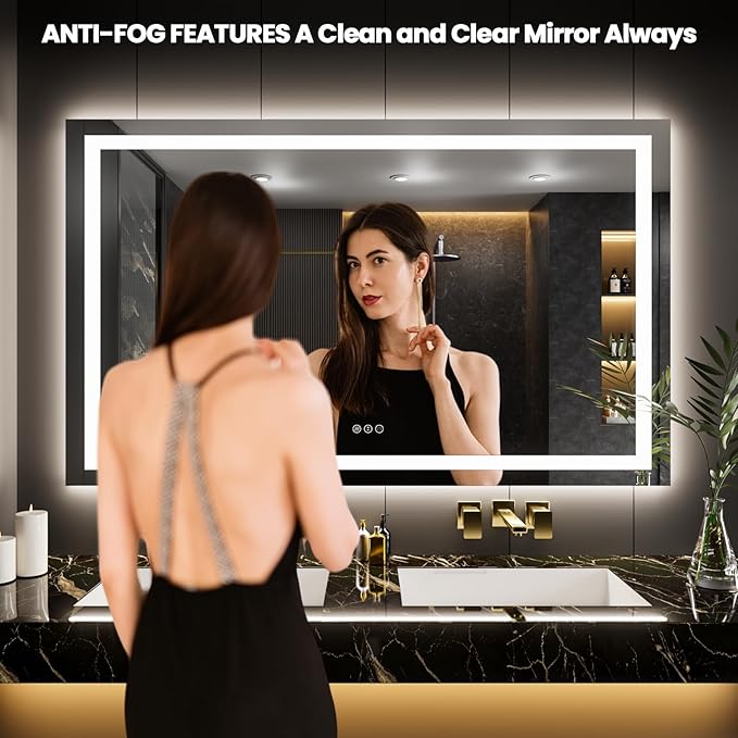 LOAAO 66"X40" LED Mirror for Bathroom, Lighted Bathroom Mirror with Lights, Anti-Fog, Dimmable, Memory Function, Clear Reflection
