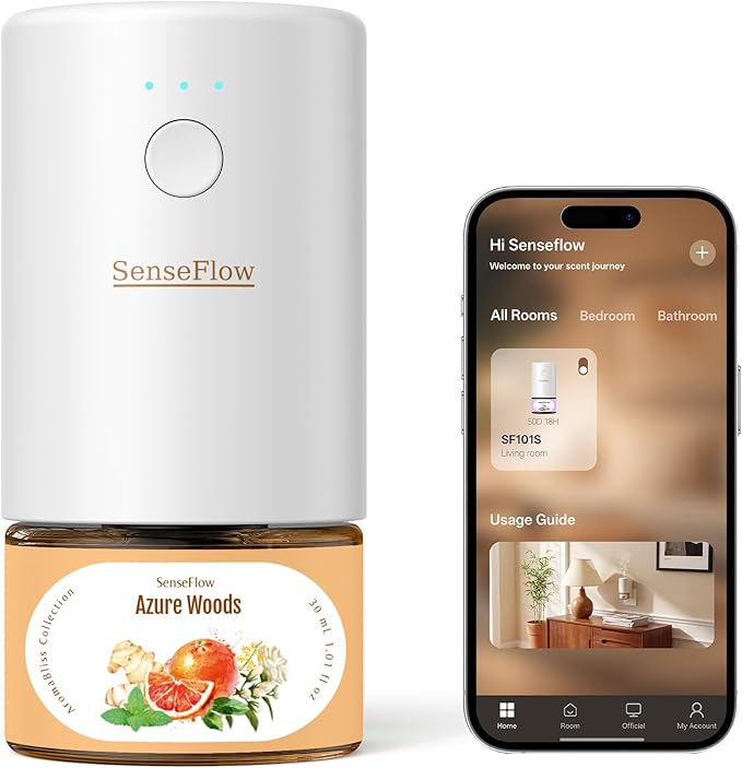 SF101S Pro Smart Plug in Air Freshener for Home, Waterless Essential Oil Diffuser, Aromatherapy Home Diffuser, 120-Day Natural Aroma Mist – Free 30ml Azure Woods (Burnt Orange)