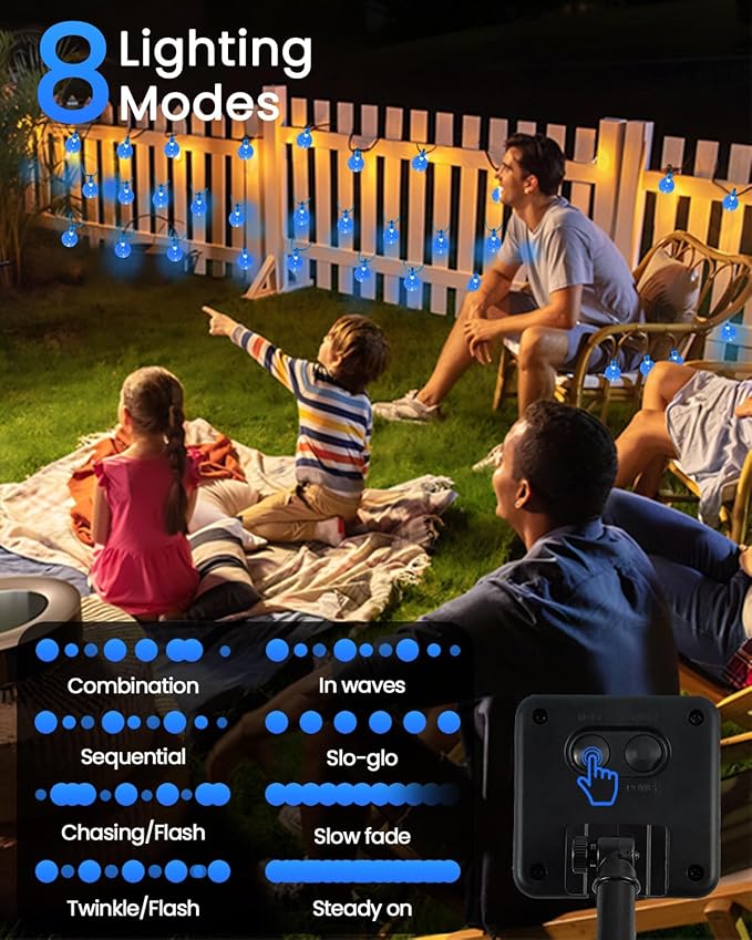 LORRYTE 2-Pack 120 LED Blue Solar String Lights Outdoor - 72FT Crystal Globe Waterproof Solar Powered Patio Lights for Outside with 8 Lighting Modes for Garden Yard Party Porch Decorations